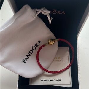 Pandora Red Braided Bracelet with Gold Clasp